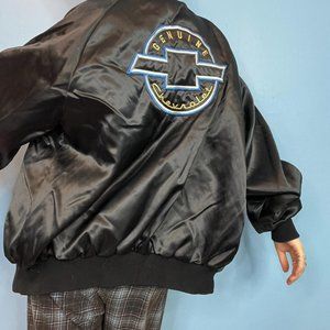 VINTAGE 90s BLACK SATIN EMBROIDERED WEST ARK GENUINE CHEVROLET BOMBER JACKET